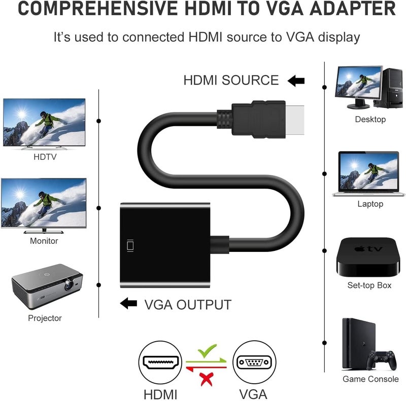 DigitConvert HDMI to VGA Adapter 10 Pack, Gold-Plated HDMI to VGA Converter (Male to Female), Compatible for Computer, Laptop, PC, Monitor, Projector, HDTV, Chromebook, Raspberry Pi, Roku, Xbox and More - Image 2